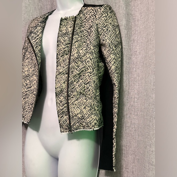 Rebecca Minkoff Small Raw Hem Zip Up Long Sleeve Color Block Moto Blazer XS - Picture 4 of 13